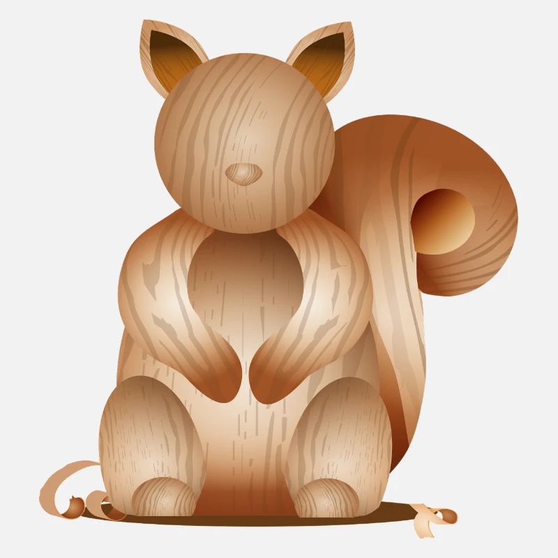 Illustration in Holzoptik–Verspieltes Eichhörnchen