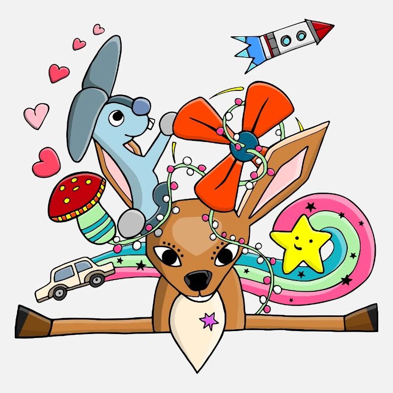 Cerf mignon, collage de lapin avec arc-en-ciel