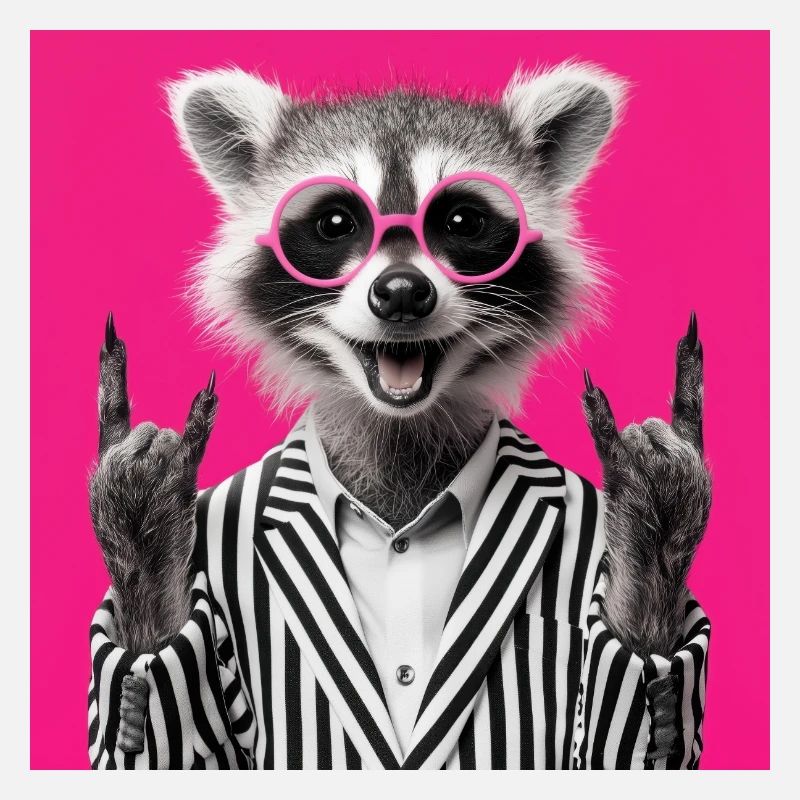 Waschbär mit Doppel Rock Handgeste