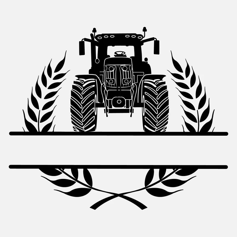 Traktor-Frontansicht im Lorbeerkranz
