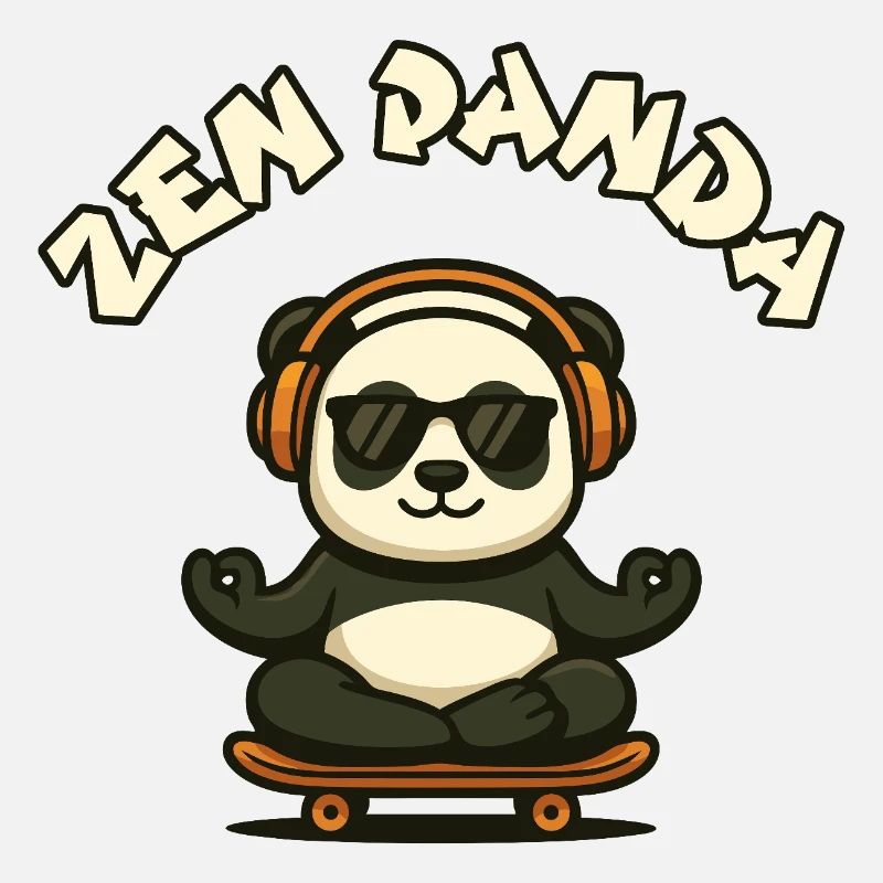 Zen Panda mit Skateboard und Kopfhörern