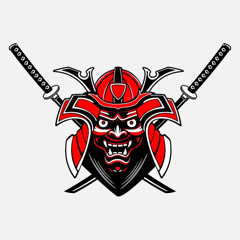 Menpō & Schwerter – Rot Schwarz Design