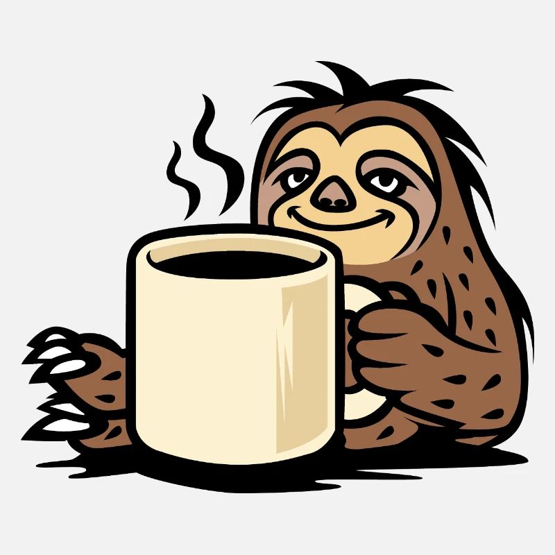 Cozy sloth chilling with coffee cup