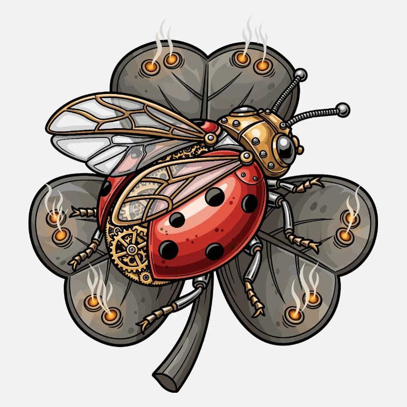 Steampunk Marienkäfer auf Kleeblatt