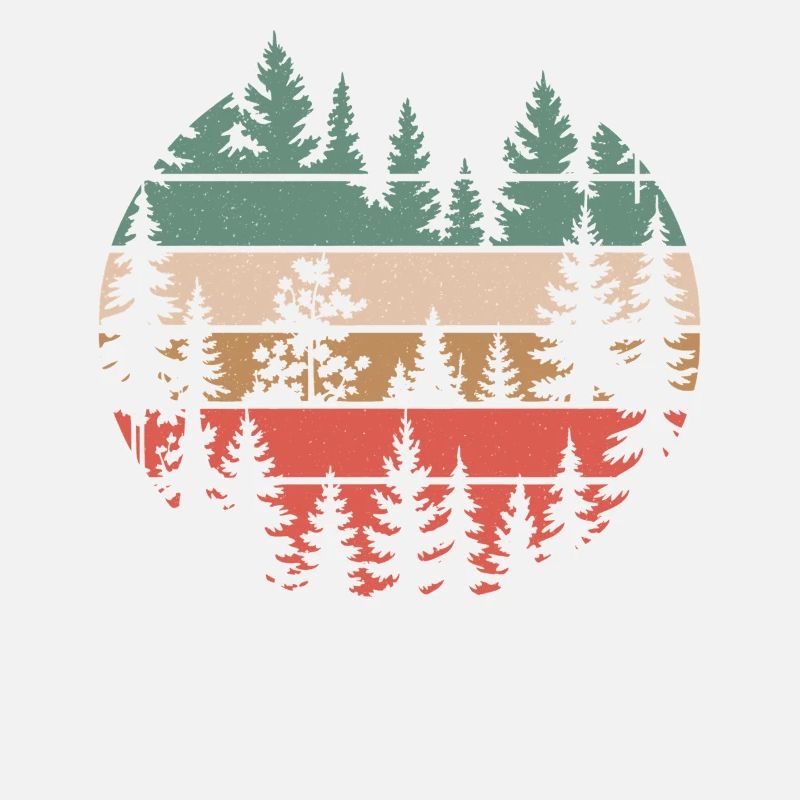 Motif de silhouette d'arbres de nature de forêt rétro randonnée