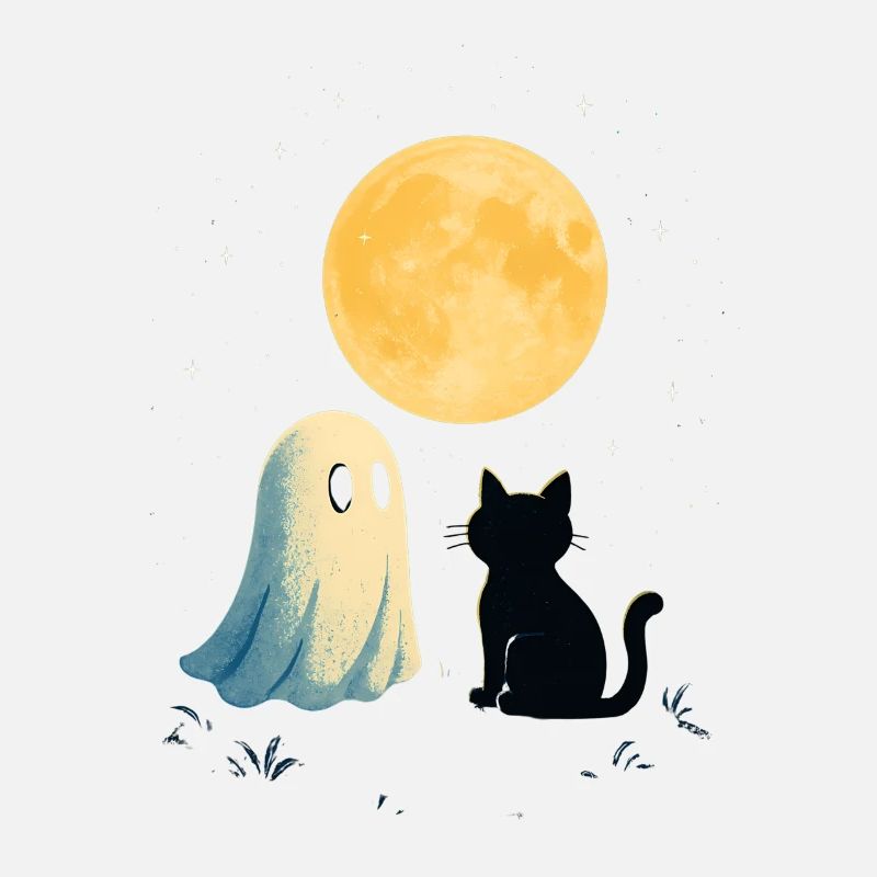 Ghost meets cat under full moon