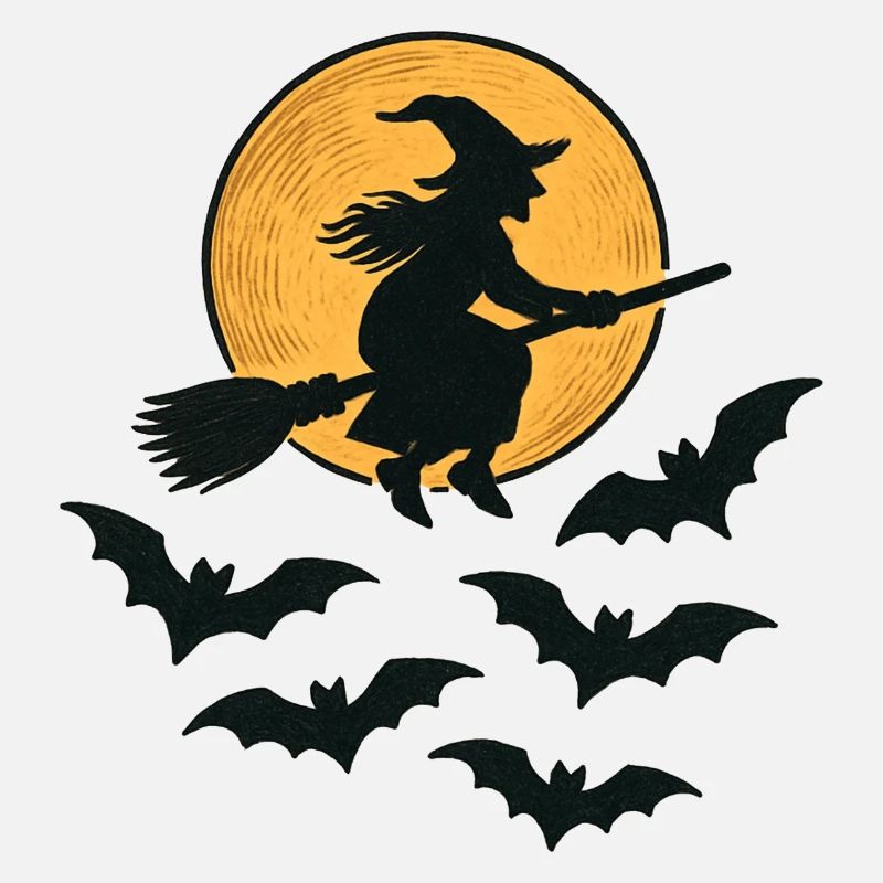 Flying Witch with Bats – Halloween Design