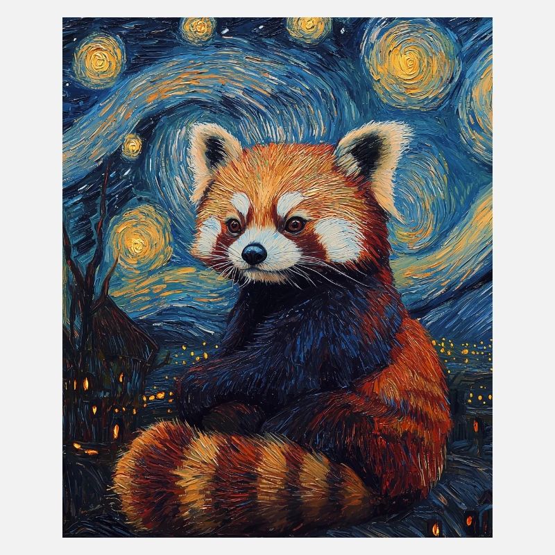 Red Panda Bear Van Gogh Style Starry Night