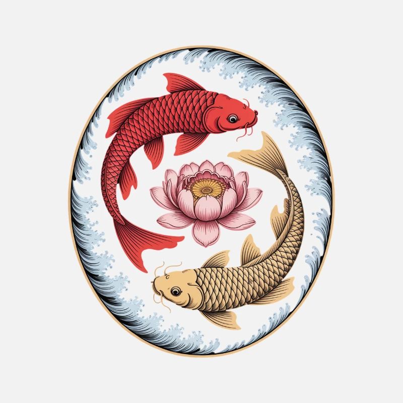 Koi Poisson Lotus Fleur Wave Art