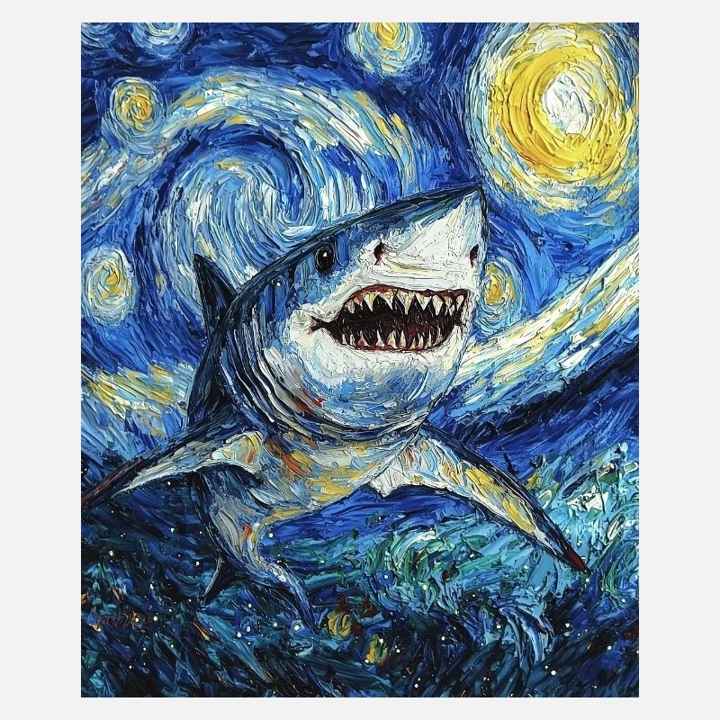 Shark Fish Van Gogh Style Starry Night