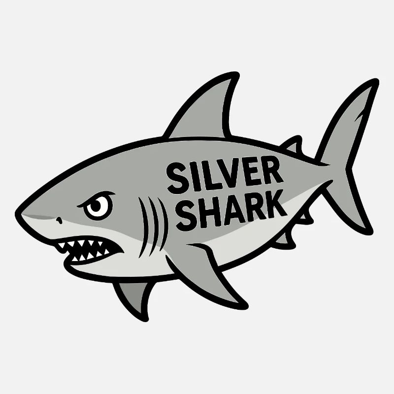 Cartoon Silver Shark Text Shark Fish Evil Sea