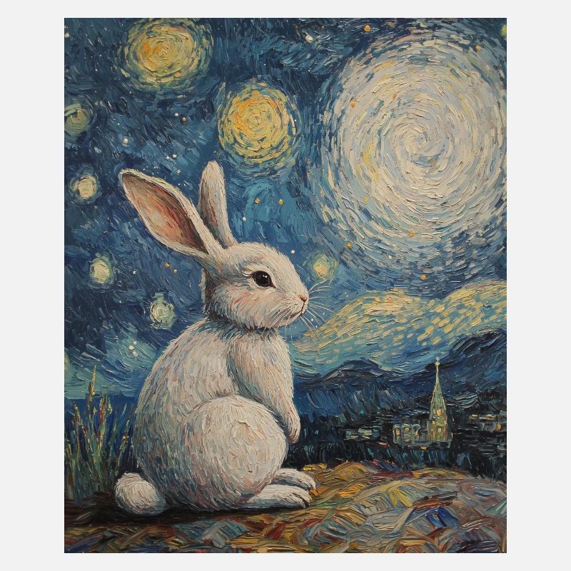 Rabbit Van Gogh Style Starry Night