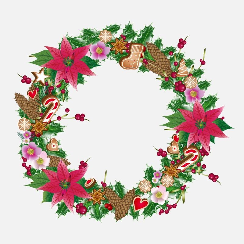 Üppig geschmückter Weihnachtskranz mit Deko