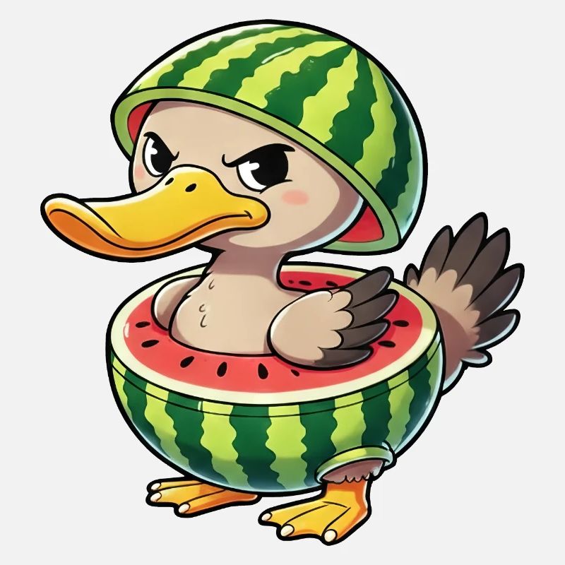 Grumpy duck with watermelon summer design
