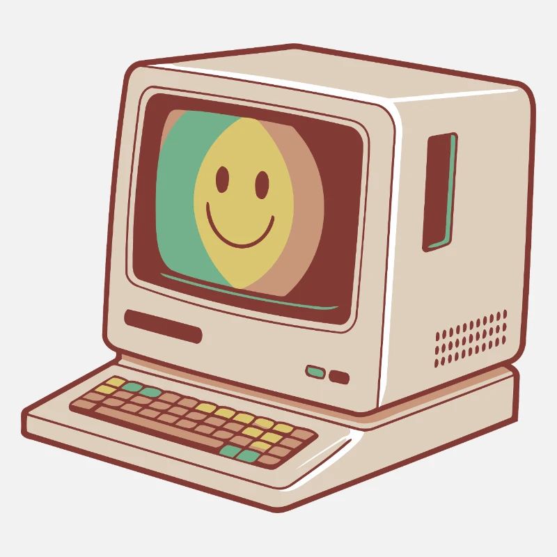 Retro Computer Smile Pastel Green Yellow Red