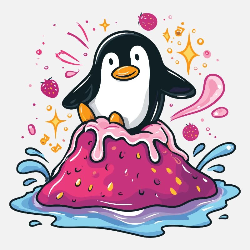 Penguin on pink jam wave