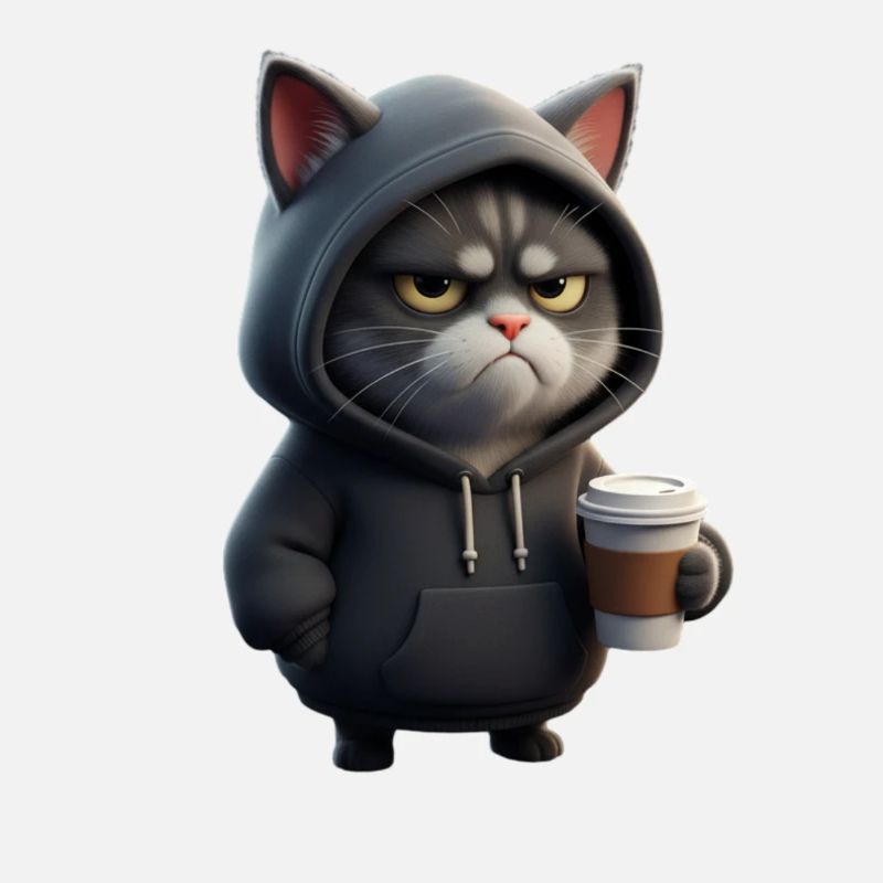 Mürrische Katze mit Coffee Cup