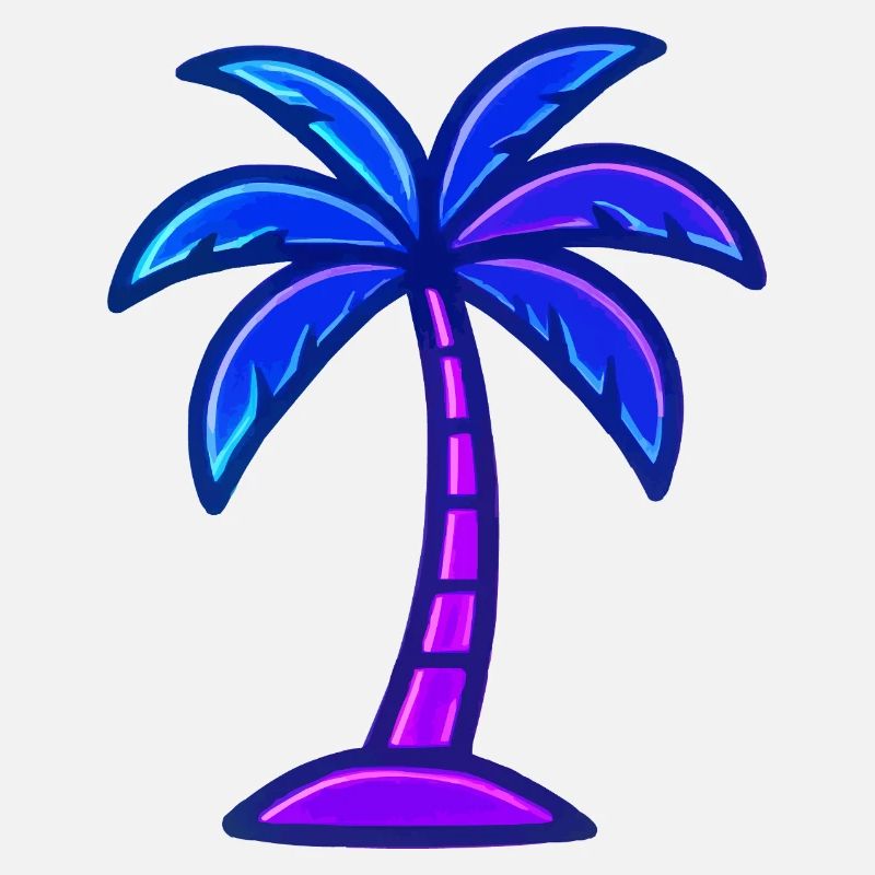 Neon palm tree in night light