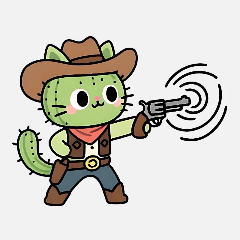 Chat Cowboy Vert avec Pistolet