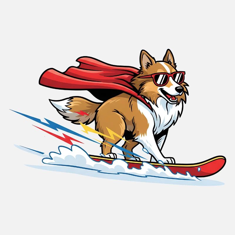 Superheld Corgi Mit Cape Auf Surfbrett