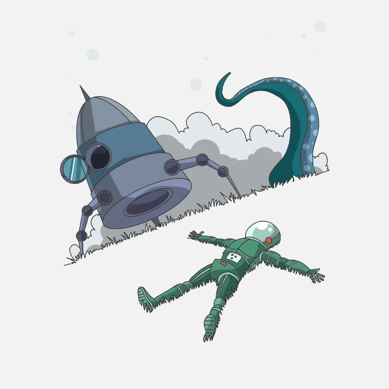 Astronaut Rest Ship Crash Tentacle Funny SciFi Art