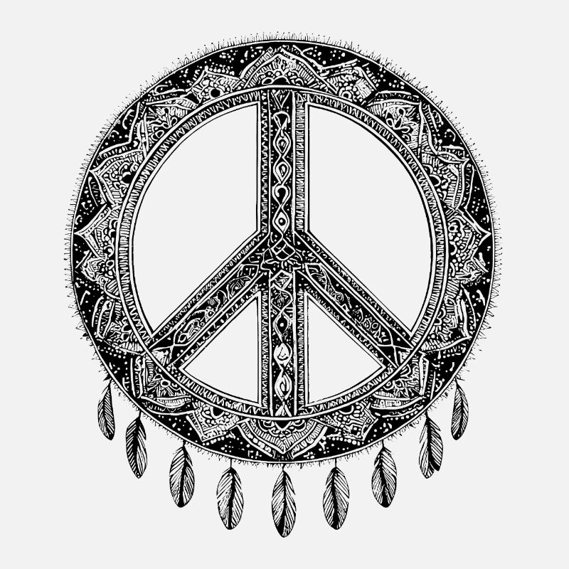 Boho Peace Zeichen mit Federn – Spirituelles Manda