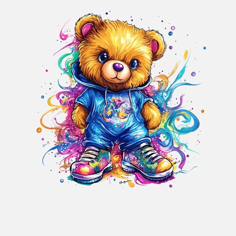 Colorful Teddy Bear Splash Pullover Hoodie