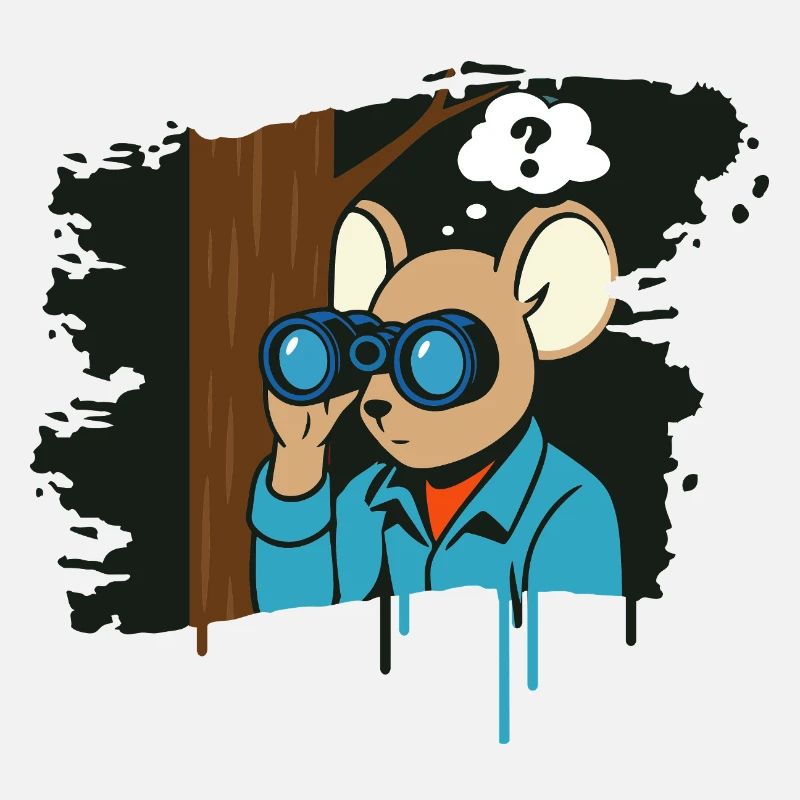 Curious mouse with binoculars in comic style
