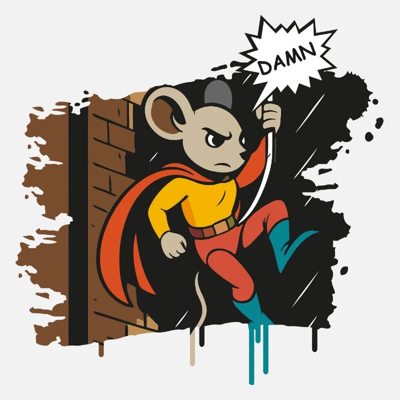 Superhero Mouse on Rope Comic Cartoon
