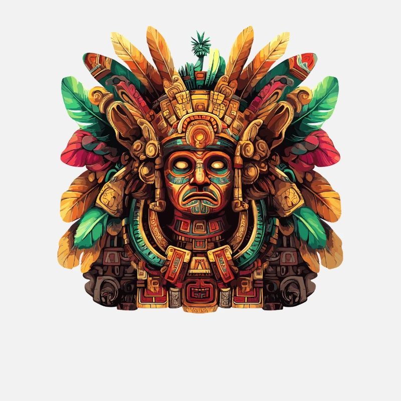 Aztec Totem Masks with Feathers