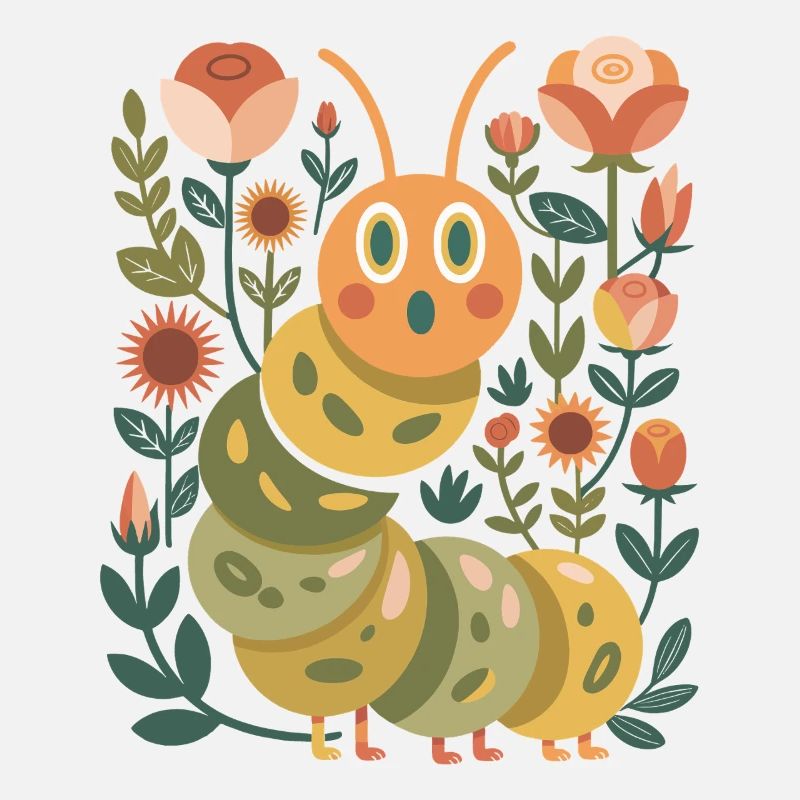 Chenille dans le jardin de fleurs