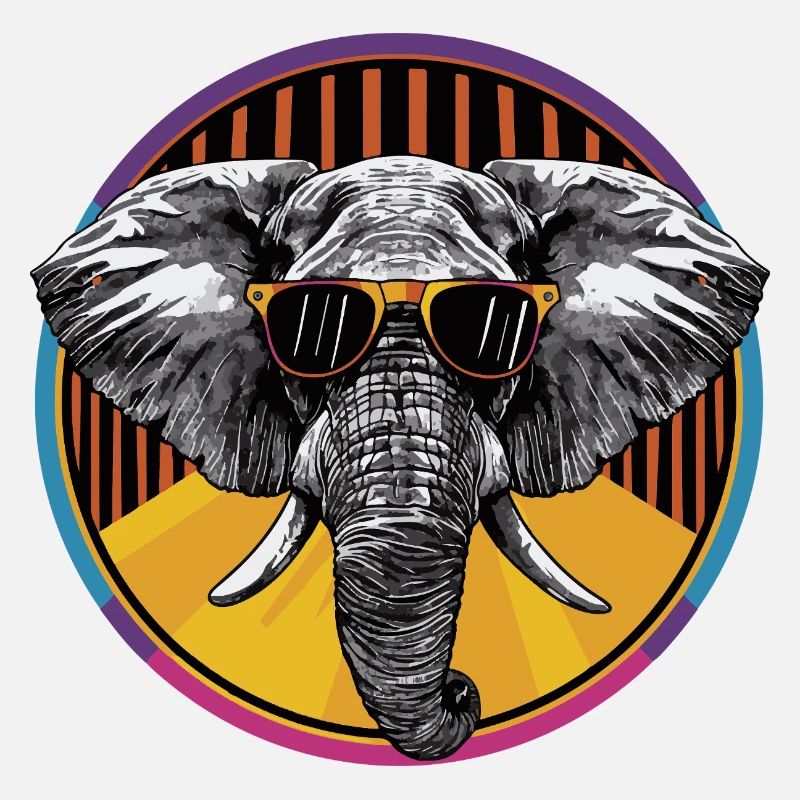 Elephant with sunglasses in neon circle