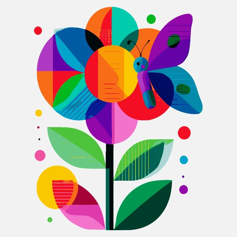 bunte stilisierte Blume mit Schmetterling