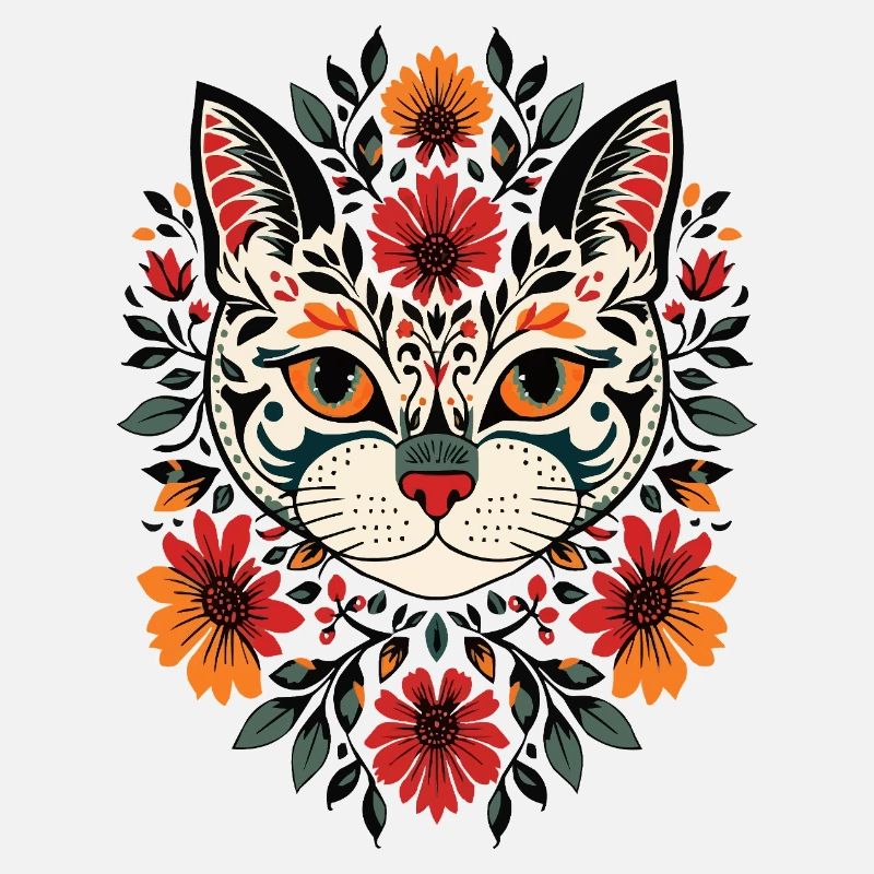 Folkart Katzenkopf mit Blüten