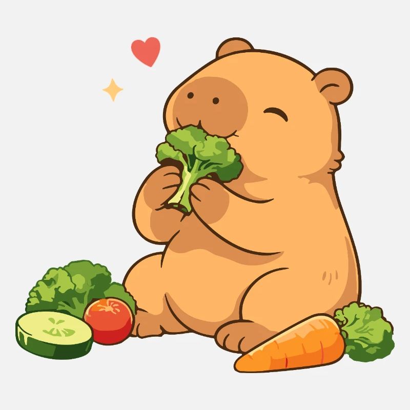 Capybara liebt Gemüse – entspannt & niedlich