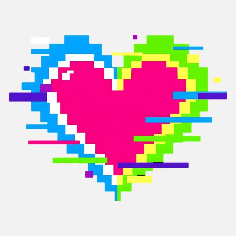 Pixelherz Neon Glitch Regenbogen