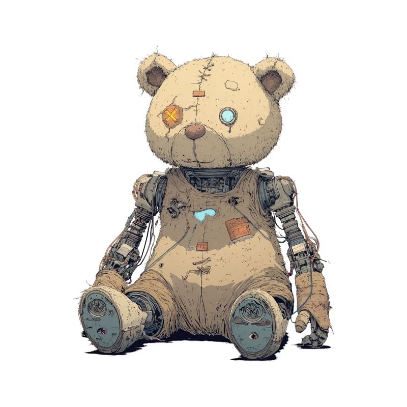 Geflickter Teddybär in Rusty Robot