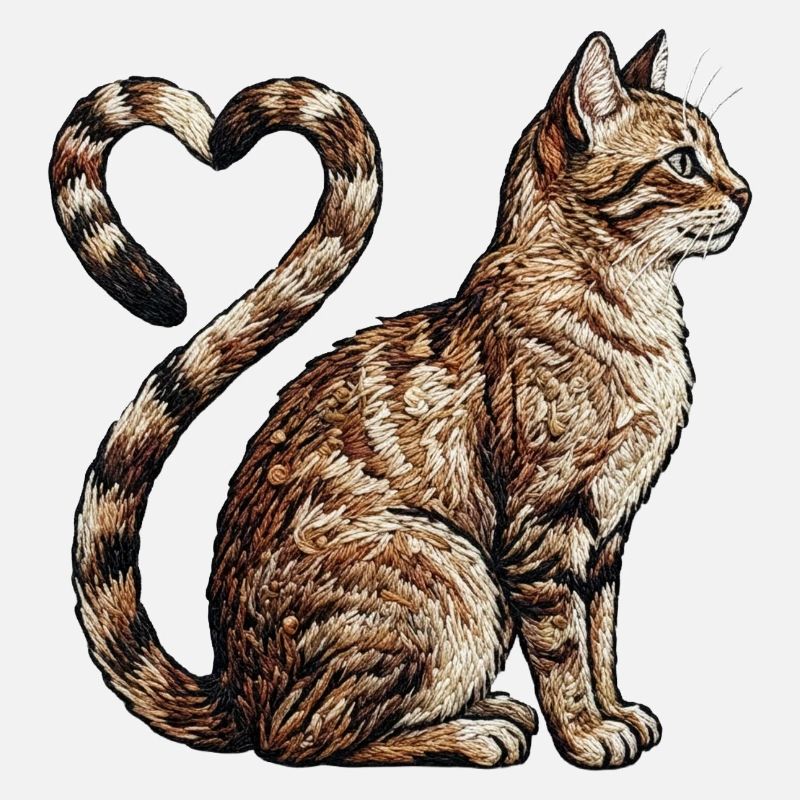 Cat love in embroidered look (printed)