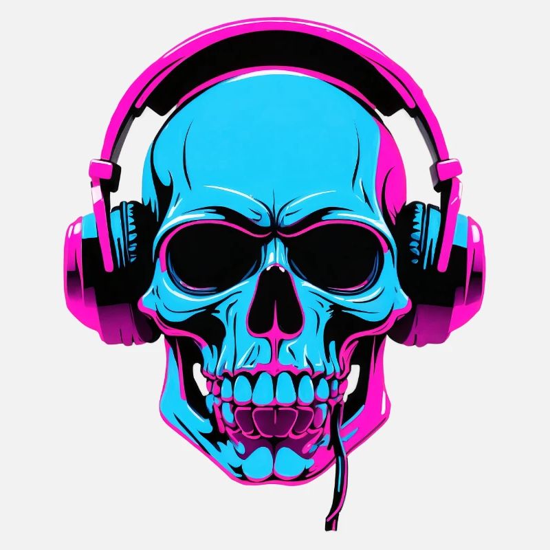 Neon Skull mit Kopfhörern