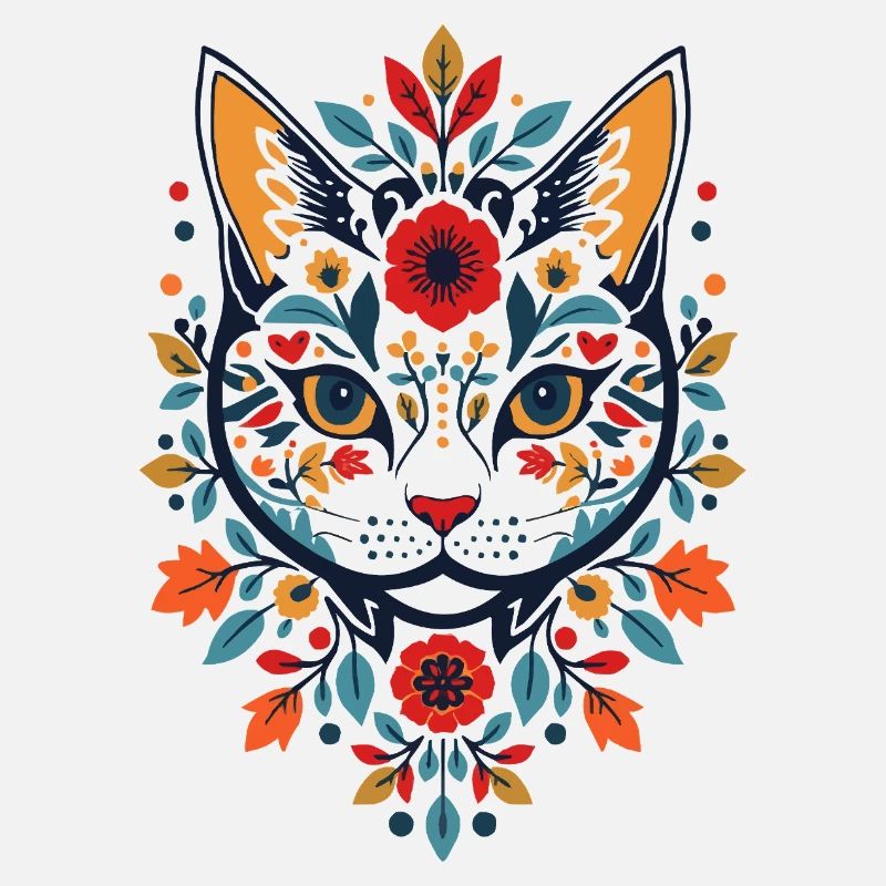 Chat fleur dans le style folklorice