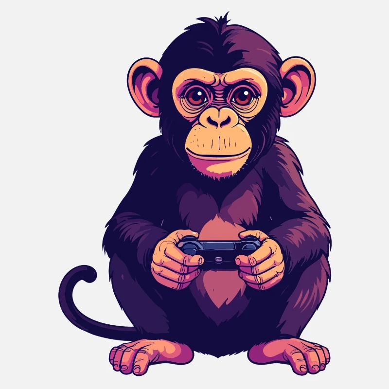 Affe am Controller zockt Konsole Gaming
