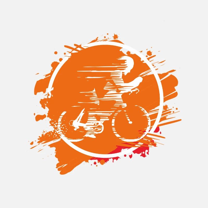 Radfahrer im orangefarbenen Spritzer