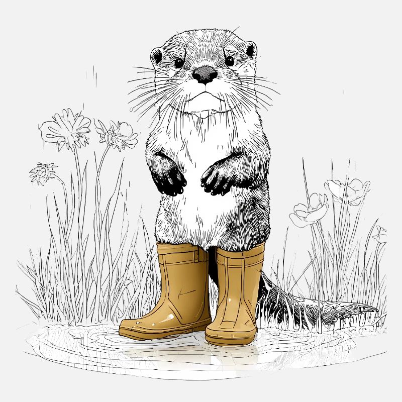 Cute otter with yellow rubber boots