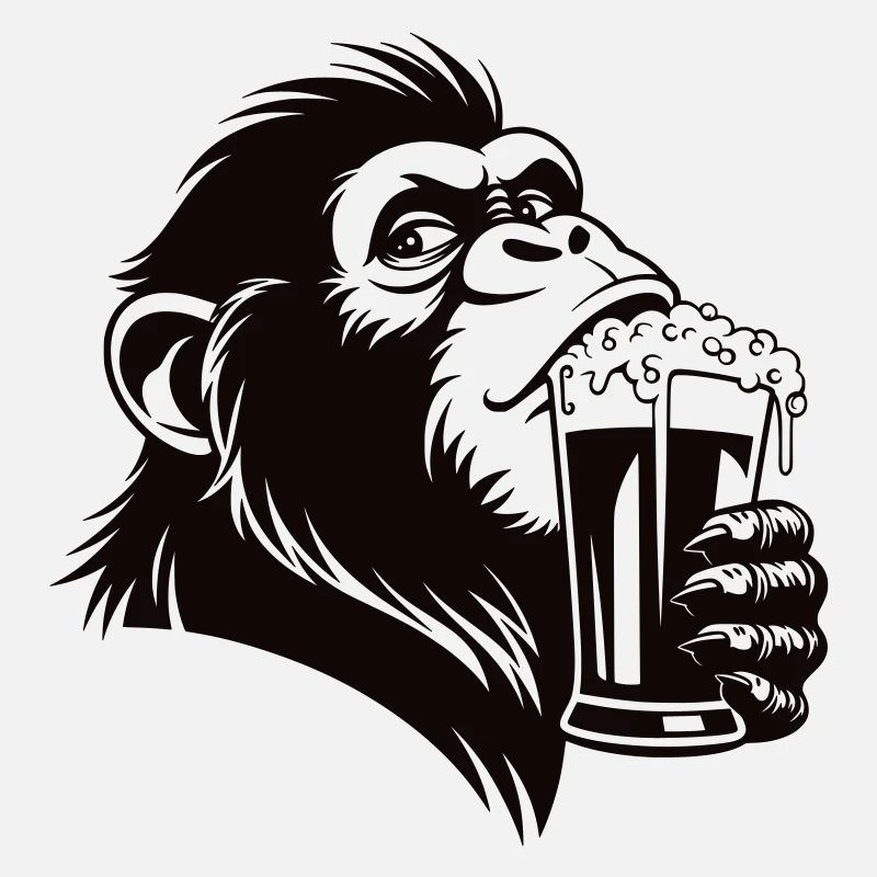 Funny monkey drinks foamy drink