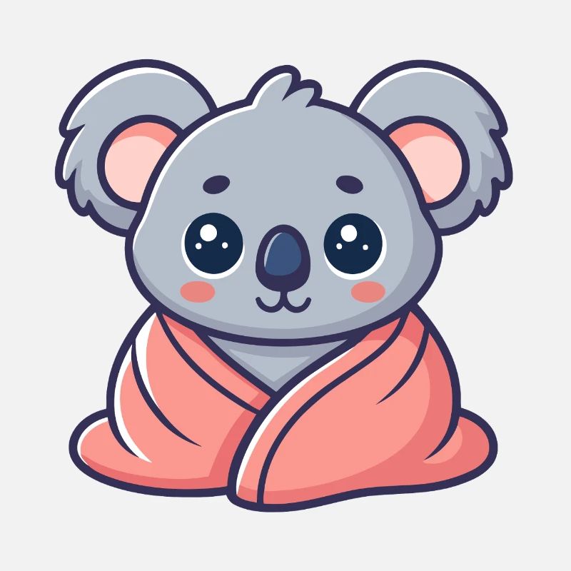 Koala kawaii enveloppé dans drap rose