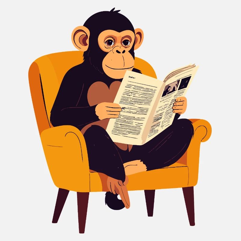 Singe lisant le journal dans un fauteuil motif drôle de singe