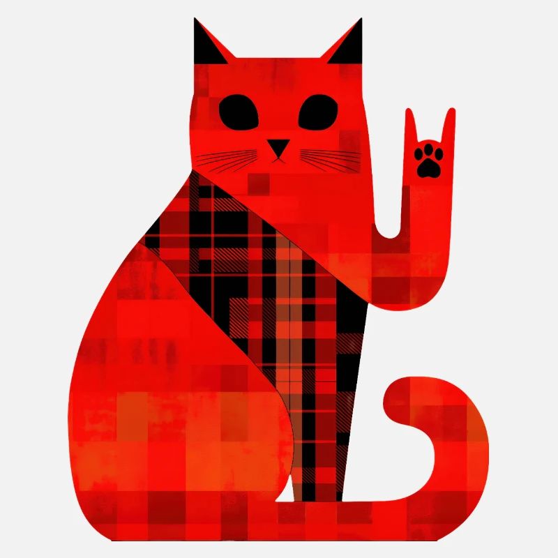 Red Cat Plaid Pattern Modern
