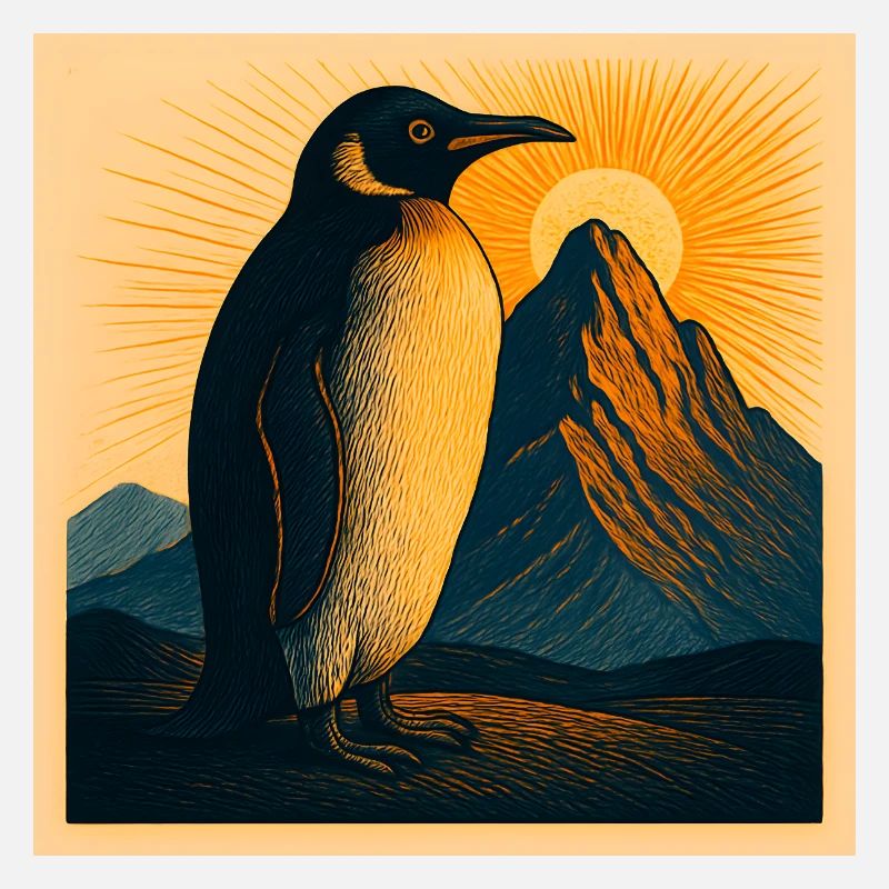 Sun penguin at the mountain panorama