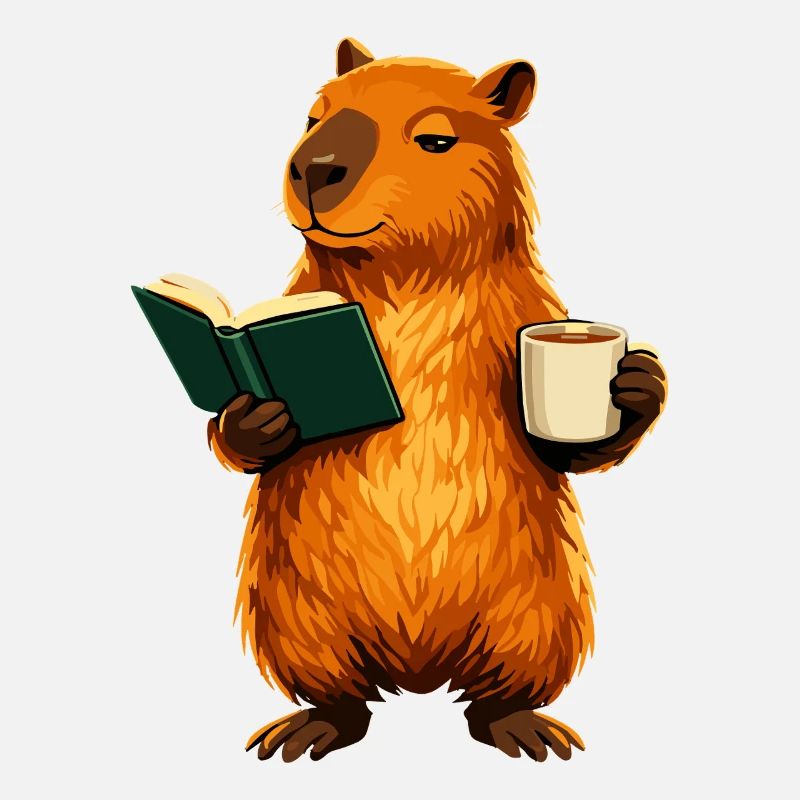 Livre de lecture de capybara avec l’amant du café