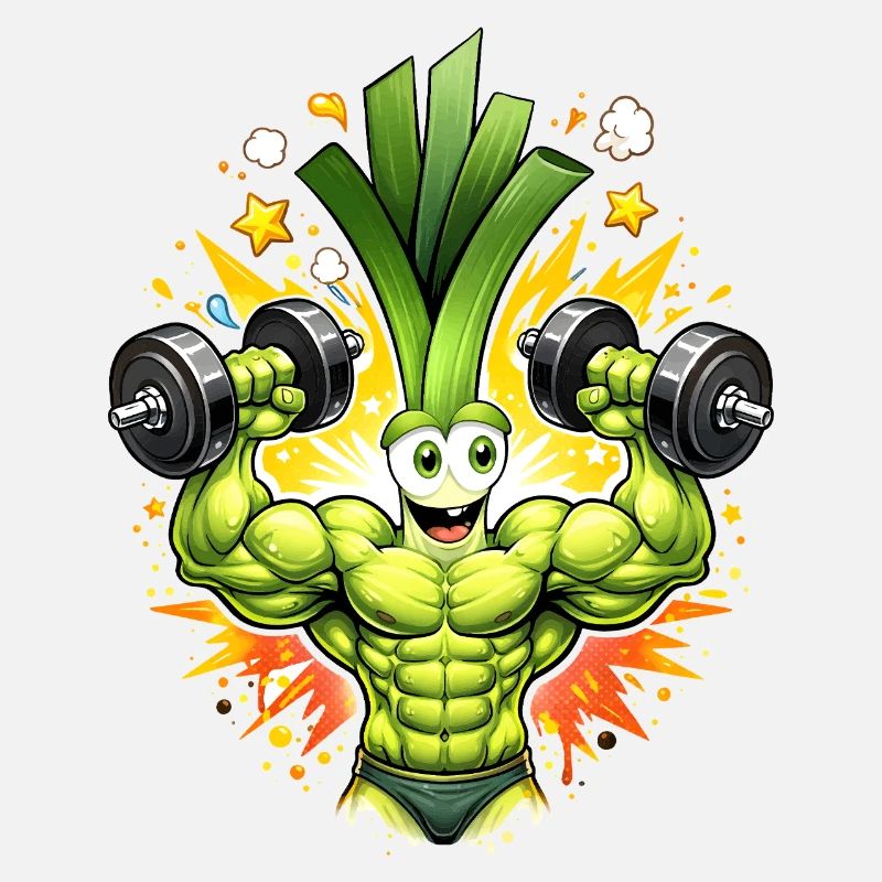 Strong Leek Bodybuilder Illustration